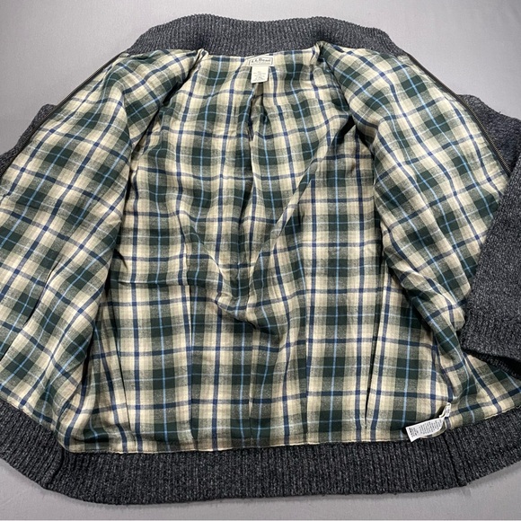 LLBean Lambs Wool Zipper Front Cardigan Sweater Jacket, Plaid Lined - Mens Large - Picture 15 of 16